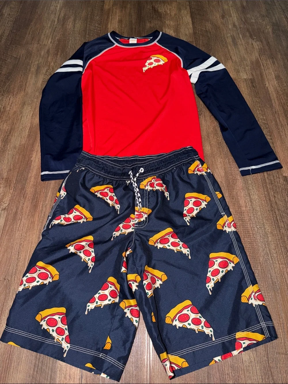 Boys Gymboree Pizza Rashguard Swim Set size XL (14) Like New Condition